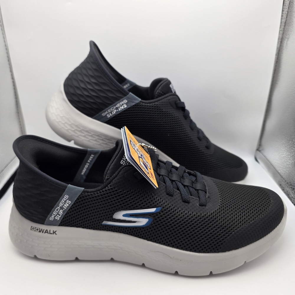 Skechers Slip-ins Go Walk Flex Hands Up Black Gray Mens 10.5 216324 BKGY